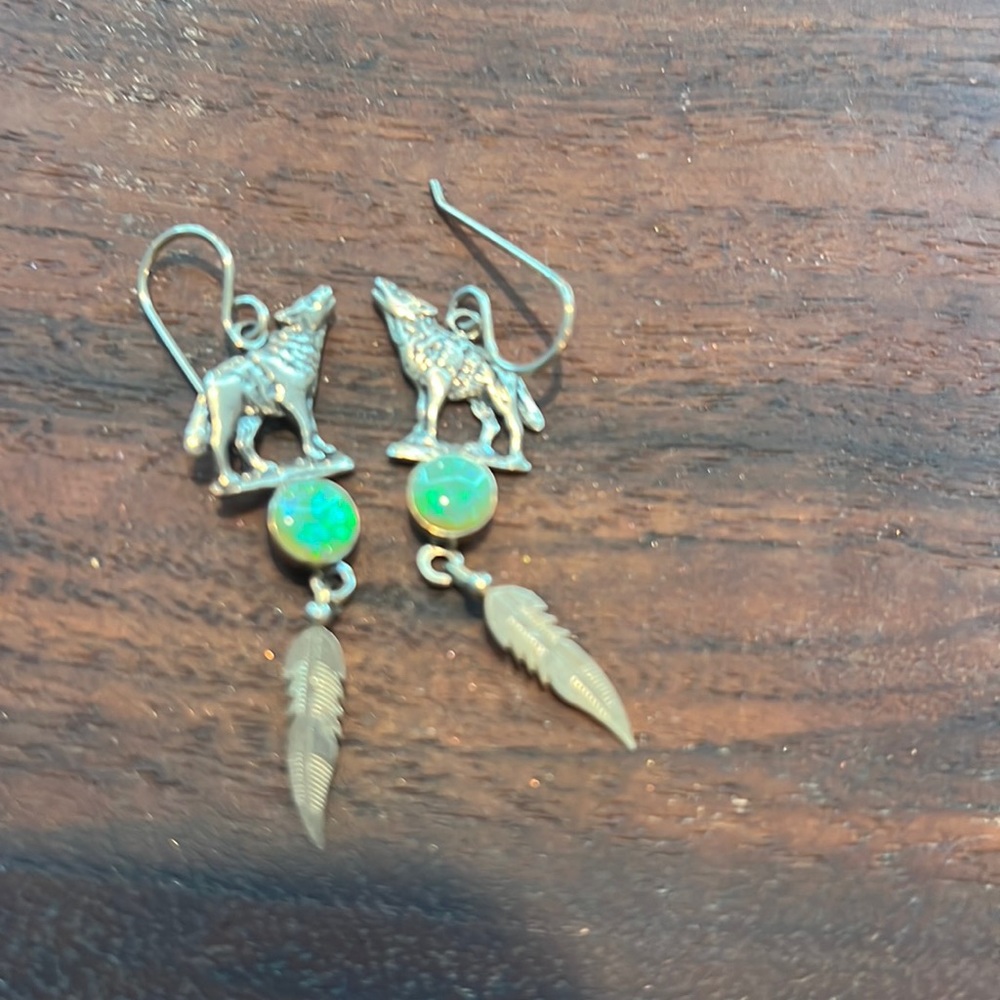 Silver wolf earrings